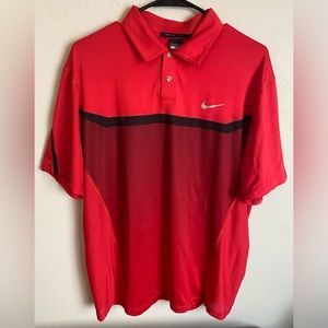 Nike Tiger Woods Collection Golf Polo Shirt Red Dri Fit Perforated Snap Button M